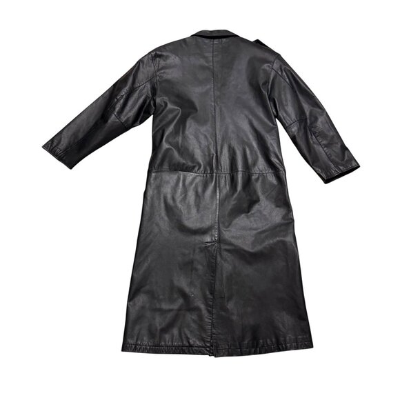 Vintage 90s Hunt Club Trench Men's Black Leather Trench Coat - Picture 9 of 11